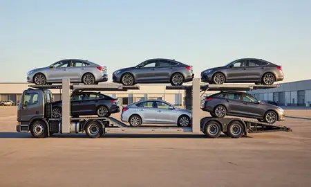Car transporter parked in an industrial area of East Orange, New Jersey, United States