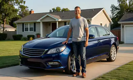Customer with their delivered car in Elizabeth, New Jersey, United States
