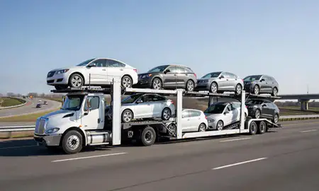 Multi-level car carrier on the highway to Fair Lawn, New Jersey, United States