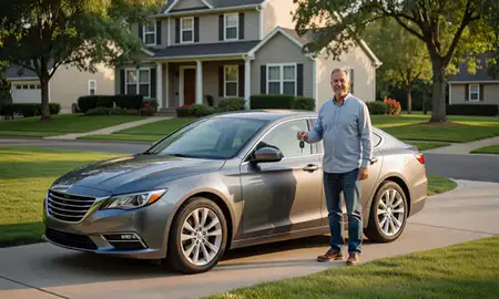 Car delivered to a driveway in Fair Lawn, New Jersey, United States