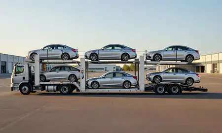 Car transporter parked in an industrial area of Fair Lawn, New Jersey, United States