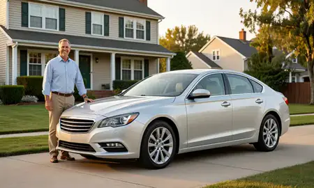 Customer with their delivered car in Fort Lee, New Jersey, United States