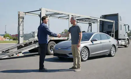 Vehicle owner beside their delivered car in Fort Lee, New Jersey, United States
