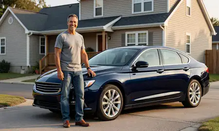 Customer with their delivered car in Garfield, New Jersey, United States