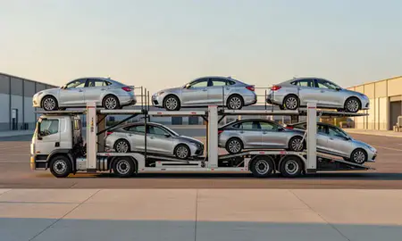 Car transporter parked in an industrial area of Garfield, New Jersey, United States