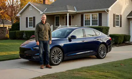Customer with their delivered car in Hackensack, New Jersey, United States