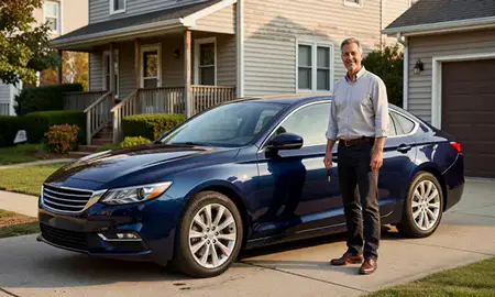 Car delivered to a driveway in Hoboken, New Jersey, United States