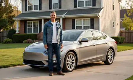 Customer with their delivered car in Kearny, New Jersey, United States