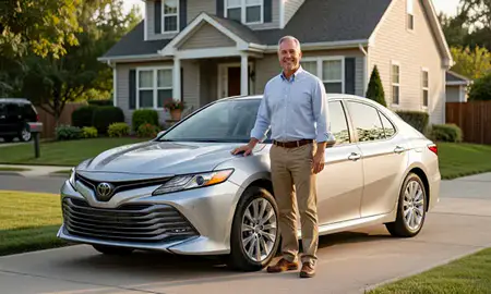 Customer with their delivered car in Linden, New Jersey, United States