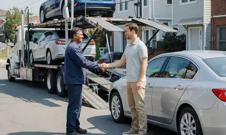 Vehicle owner beside their delivered car in Long Branch, New Jersey, United States