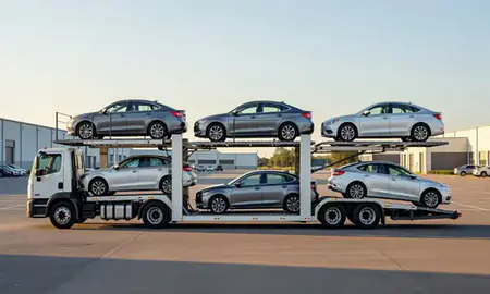 Car transporter parked in an industrial area of Long Branch, New Jersey, United States