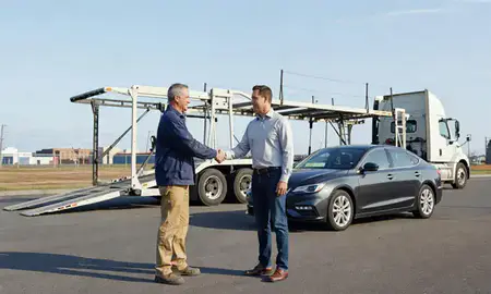 Vehicle owner beside their delivered car in New Brunswick, New Jersey, United States