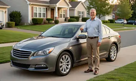 Car delivered to a driveway in Passaic, New Jersey, United States