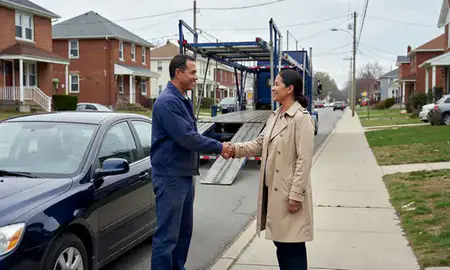 Vehicle owner beside their delivered car in Passaic, New Jersey, United States