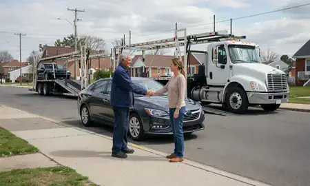Vehicle owner beside their delivered car in Paterson, New Jersey, United States