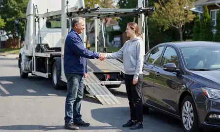 Vehicle owner beside their delivered car in Plainfield, New Jersey, United States