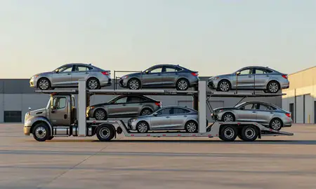 Car transporter parked in an industrial area of Plainfield, New Jersey, United States