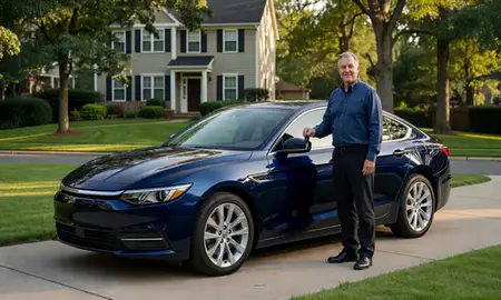 Car delivered to a driveway in Princeton, New Jersey, United States