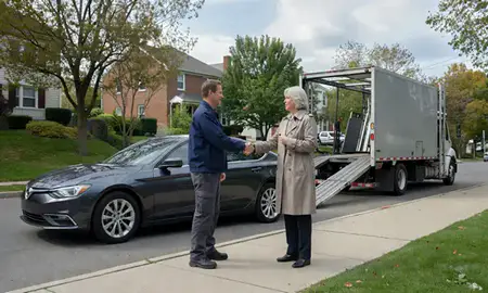 Vehicle owner beside their delivered car in Princeton, New Jersey, United States