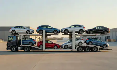 Car transporter parked in an industrial area of Princeton, New Jersey, United States