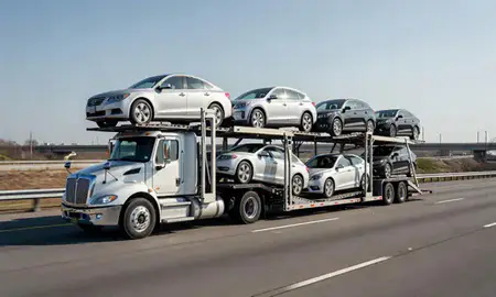 Multi-level car carrier on the highway to Rahway, New Jersey, United States