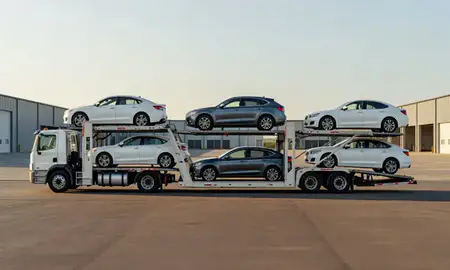 Car transporter parked in an industrial area of Rahway, New Jersey, United States