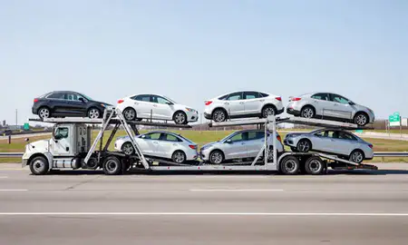 Multi-level car carrier on the highway to Sayreville, New Jersey, United States