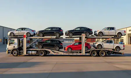 Car transporter parked in an industrial area of Sayreville, New Jersey, United States