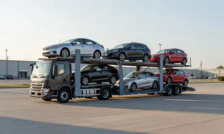 Car transporter loaded with vehicles in Sayreville, New Jersey, United States