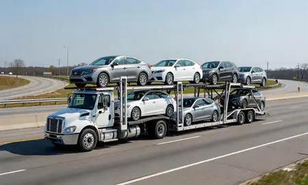 Multi-level car carrier on the highway to Sicklerville, New Jersey, United States