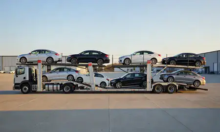 Car transporter parked in an industrial area of Sicklerville, New Jersey, United States