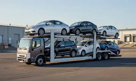 Car transporter loaded with vehicles in Sicklerville, New Jersey, United States
