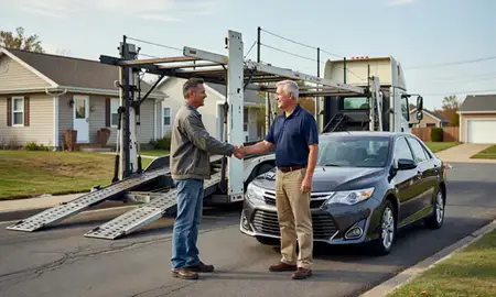 Vehicle owner beside their delivered car in Vineland, New Jersey, United States