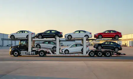 Car transporter parked in an industrial area of Vineland, New Jersey, United States