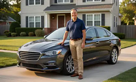 Customer with their delivered car in West New York, New Jersey, United States