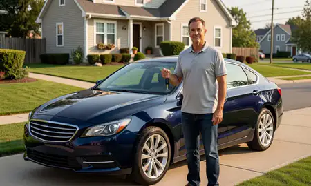 Car delivered to a driveway in West New York, New Jersey, United States