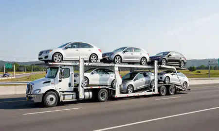 Multi-level car carrier on the highway to Westfield, New Jersey, United States