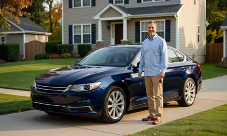 Car delivered to a driveway in Westfield, New Jersey, United States