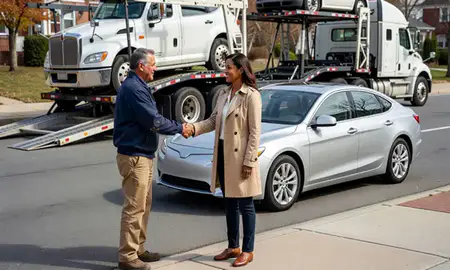 Vehicle owner beside their delivered car in Westfield, New Jersey, United States