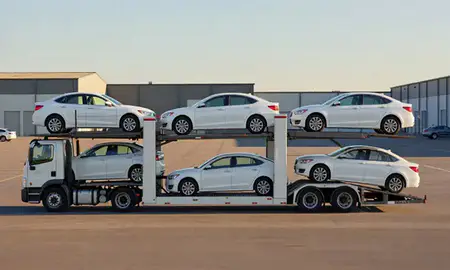 Car transporter parked in an industrial area of Westfield, New Jersey, United States