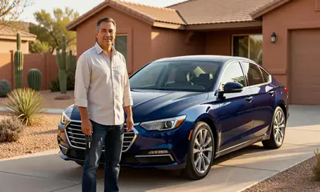 Car delivered to a driveway in New Mexico, United States