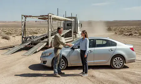 Vehicle owner beside their delivered car in New Mexico, United States
