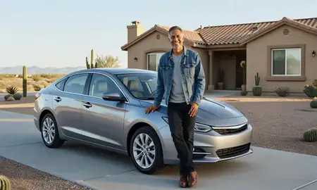 Customer with their delivered car in Alamogordo, New Mexico, United States