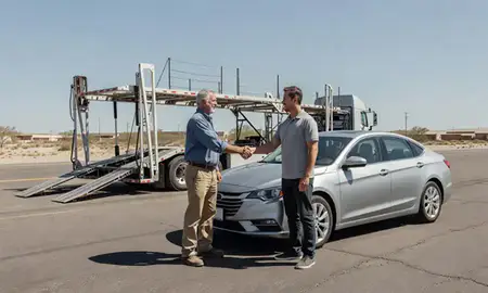 Vehicle owner beside their delivered car in Alamogordo, New Mexico, United States