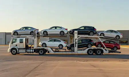 Car transporter parked in an industrial area of Alamogordo, New Mexico, United States