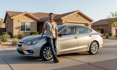 Customer with their delivered car in Albuquerque, New Mexico, United States