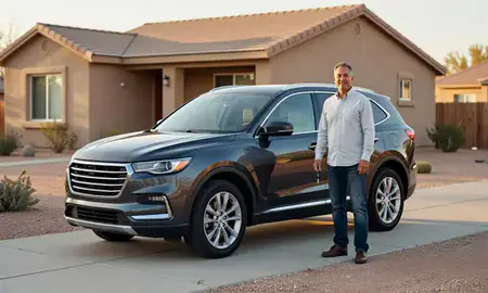 Car delivered to a driveway in Albuquerque, New Mexico, United States