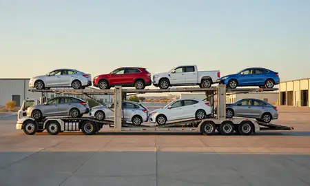 Car transporter parked in an industrial area of Albuquerque, New Mexico, United States