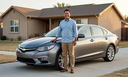 Customer with their delivered car in Anthony, New Mexico, United States