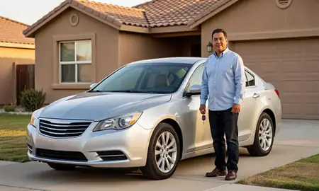 Car delivered to a driveway in Anthony, New Mexico, United States